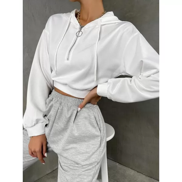 WDIRARA Women's Drop Shoulder Zip Up Drawstring Hoodie