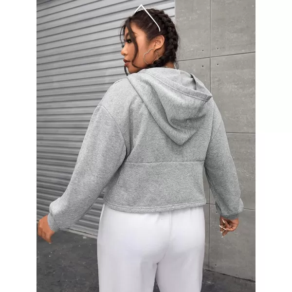 WDIRARA Women's Drop Shoulder Zip Up Drawstring Thermal Crop Hoodie Sweatshirt