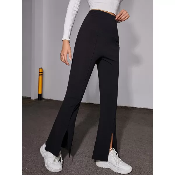 WDIRARA Women's Elastic High Waist Split Hem Flare Leg Elegant Long Pants