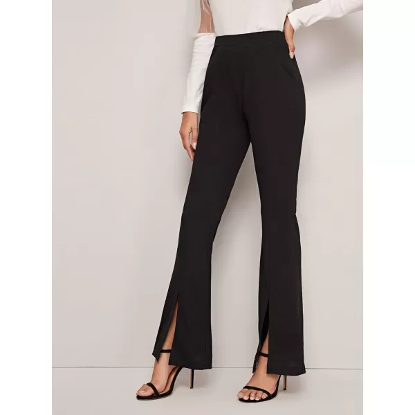 WDIRARA Women's Elastic High Waist Split Hem Flare Leg Elegant Long Pants