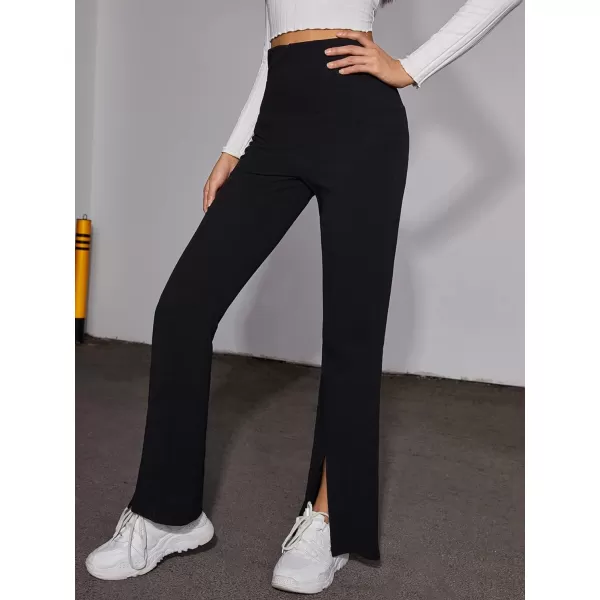 WDIRARA Women's Elastic High Waist Split Hem Flare Leg Elegant Long Pants