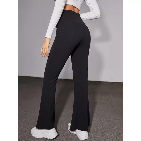 WDIRARA Women's Elastic High Waist Split Hem Flare Leg Elegant Long Pants