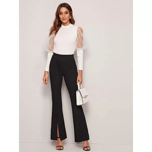 WDIRARA Women's Elastic High Waist Split Hem Flare Leg Elegant Long Pants