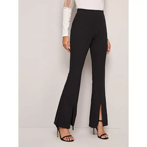 WDIRARA Women's Elastic High Waist Split Hem Flare Leg Elegant Long Pants