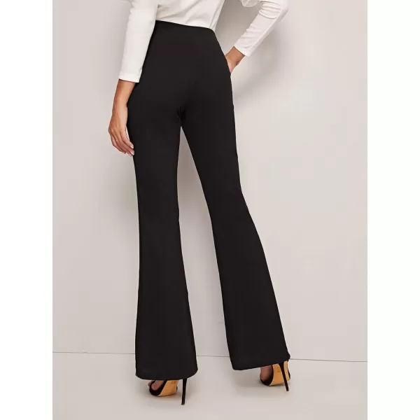 WDIRARA Women's Elastic High Waist Split Hem Flare Leg Elegant Long Pants