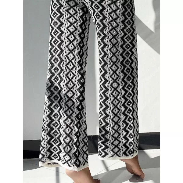 WDIRARA Women's Elastic Waist Boho Print Beach Cover Up Pants Crochet Knitted Swimwear