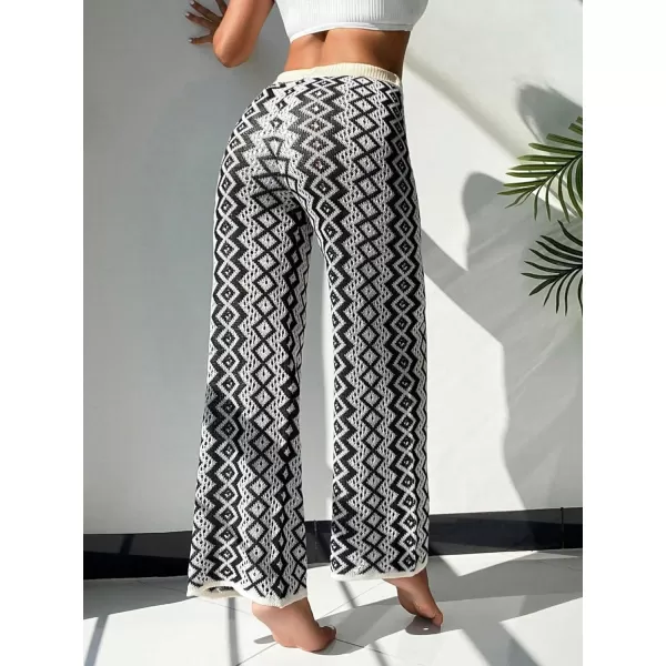 WDIRARA Women's Elastic Waist Boho Print Beach Cover Up Pants Crochet Knitted Swimwear