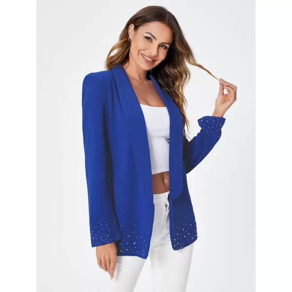 WDIRARA Women's Elegant Long Sleeve Blazer Open Front Rhinestone Suit Jackets