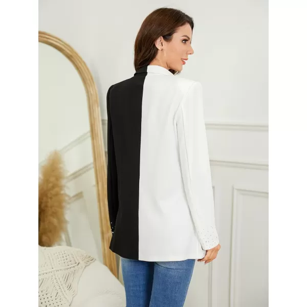 WDIRARA Women's Elegant Long Sleeve Blazer Open Front Rhinestone Suit Jackets