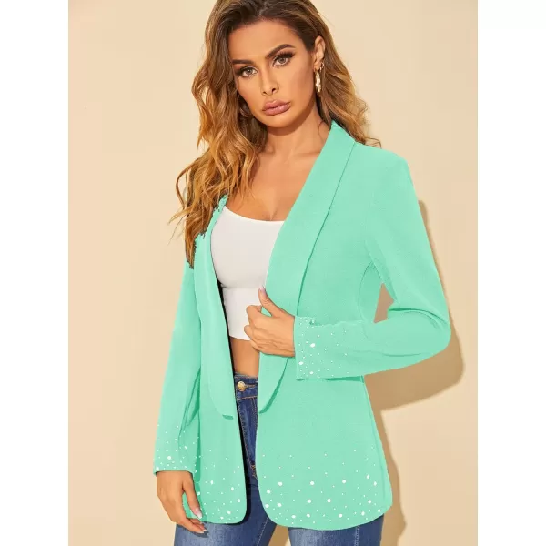 WDIRARA Women's Elegant Long Sleeve Blazer Open Front Rhinestone Suit Jackets
