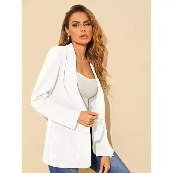 WDIRARA Women's Elegant Long Sleeve Blazer Open Front Rhinestone Suit Jackets
