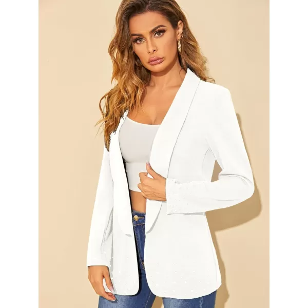 WDIRARA Women's Elegant Long Sleeve Blazer Open Front Rhinestone Suit Jackets