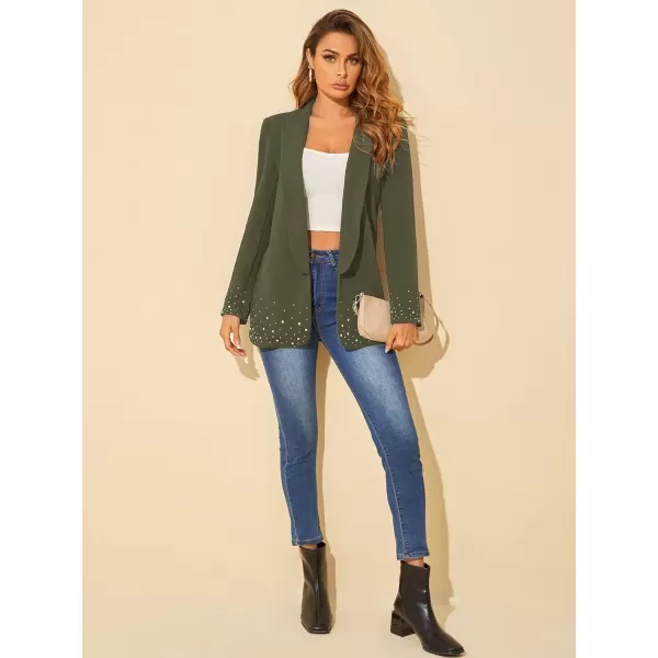 WDIRARA Women's Elegant Long Sleeve Blazer Open Front Rhinestone Suit Jackets