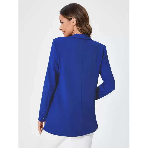 WDIRARA Women's Elegant Long Sleeve Blazer Open Front Rhinestone Suit Jackets