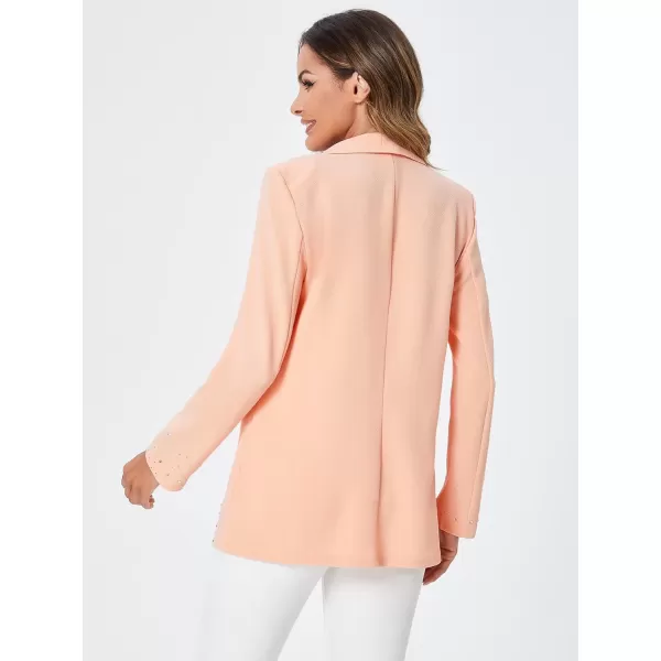 WDIRARA Women's Elegant Long Sleeve Blazer Open Front Rhinestone Suit Jackets