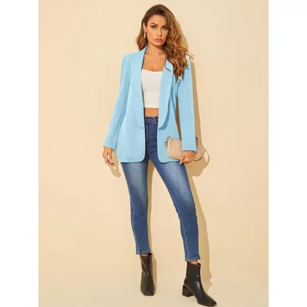 WDIRARA Women's Elegant Long Sleeve Blazer Open Front Rhinestone Suit Jackets