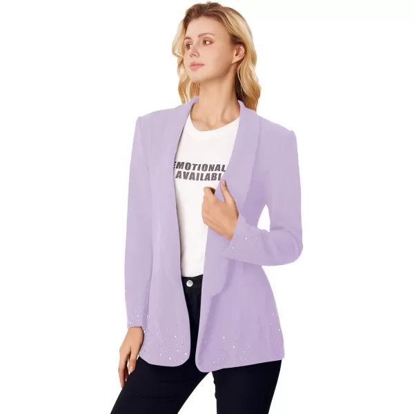 WDIRARA Women's Elegant Long Sleeve Blazer Open Front Rhinestone Suit Jackets
