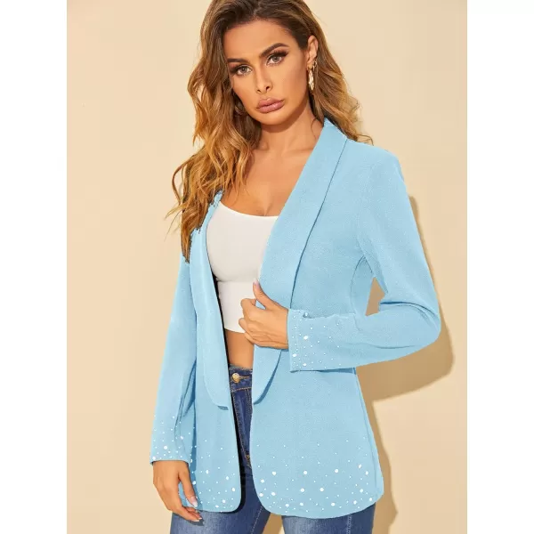 WDIRARA Women's Elegant Long Sleeve Blazer Open Front Rhinestone Suit Jackets