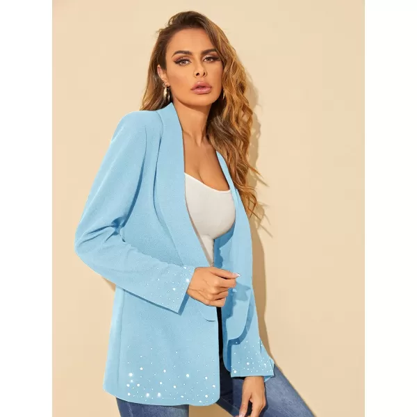 WDIRARA Women's Elegant Long Sleeve Blazer Open Front Rhinestone Suit Jackets