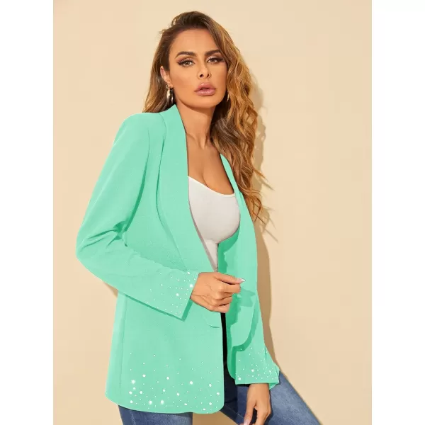 WDIRARA Women's Elegant Long Sleeve Blazer Open Front Rhinestone Suit Jackets
