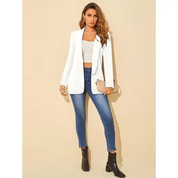 WDIRARA Women's Elegant Long Sleeve Blazer Open Front Rhinestone Suit Jackets
