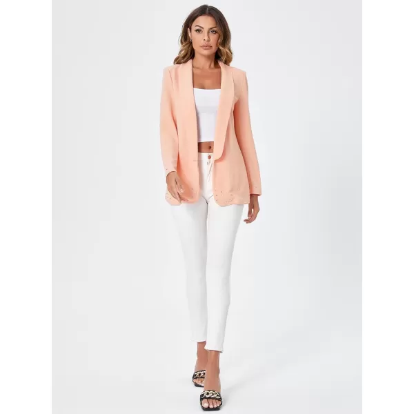 WDIRARA Women's Elegant Long Sleeve Blazer Open Front Rhinestone Suit Jackets