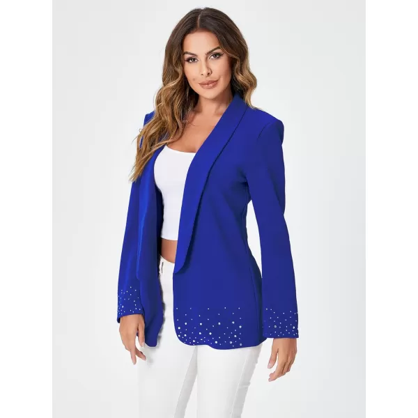 WDIRARA Women's Elegant Long Sleeve Blazer Open Front Rhinestone Suit Jackets