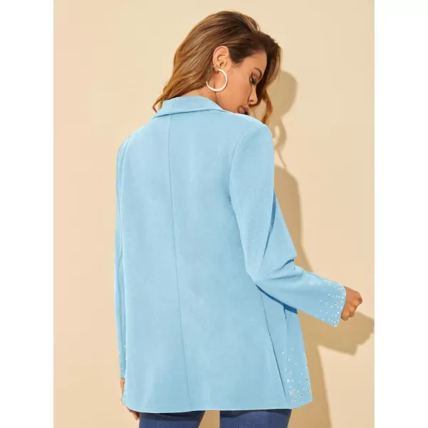 WDIRARA Women's Elegant Long Sleeve Blazer Open Front Rhinestone Suit Jackets