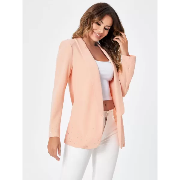 WDIRARA Women's Elegant Long Sleeve Blazer Open Front Rhinestone Suit Jackets