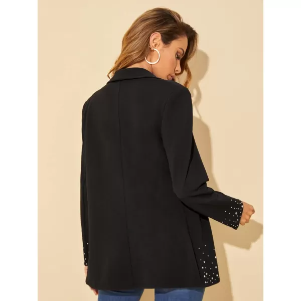 WDIRARA Women's Elegant Long Sleeve Blazer Open Front Rhinestone Suit Jackets
