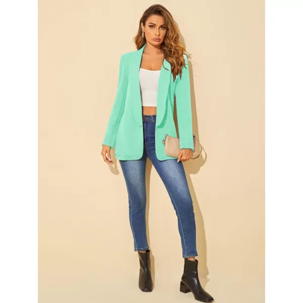 WDIRARA Women's Elegant Long Sleeve Blazer Open Front Rhinestone Suit Jackets