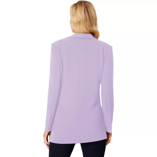 WDIRARA Women's Elegant Long Sleeve Blazer Open Front Rhinestone Suit Jackets