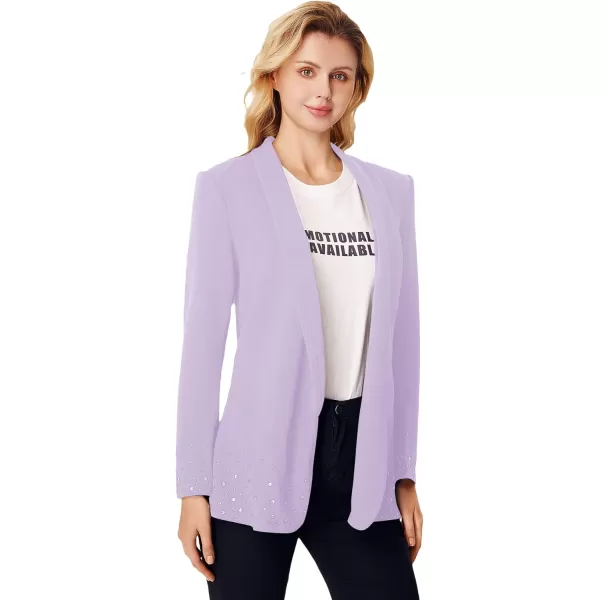 WDIRARA Women's Elegant Long Sleeve Blazer Open Front Rhinestone Suit Jackets