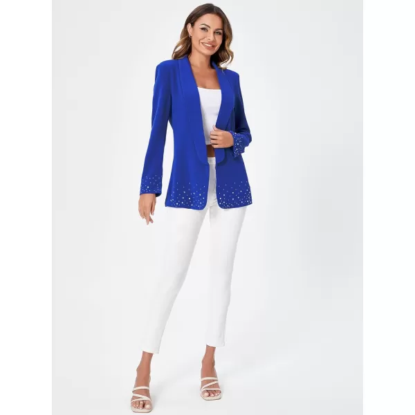 WDIRARA Women's Elegant Long Sleeve Blazer Open Front Rhinestone Suit Jackets
