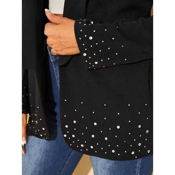 WDIRARA Women's Elegant Long Sleeve Blazer Open Front Rhinestone Suit Jackets