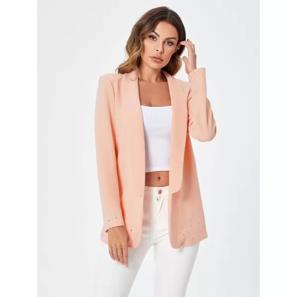WDIRARA Women's Elegant Long Sleeve Blazer Open Front Rhinestone Suit Jackets