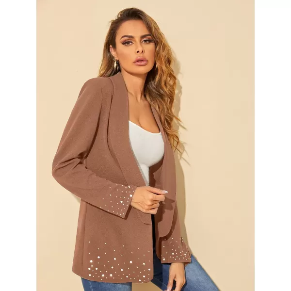 WDIRARA Women's Elegant Long Sleeve Blazer Open Front Rhinestone Suit Jackets