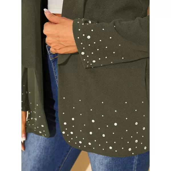 WDIRARA Women's Elegant Long Sleeve Blazer Open Front Rhinestone Suit Jackets