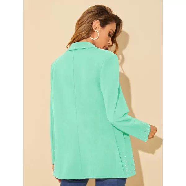WDIRARA Women's Elegant Long Sleeve Blazer Open Front Rhinestone Suit Jackets