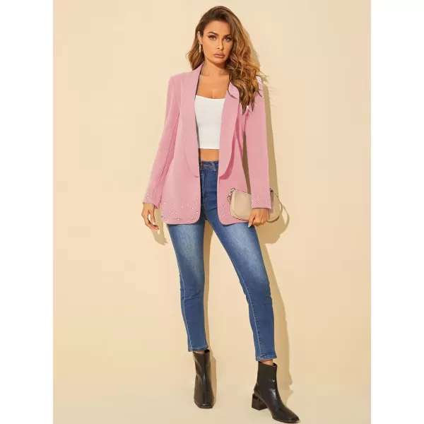 WDIRARA Women's Elegant Long Sleeve Blazer Open Front Rhinestone Suit Jackets