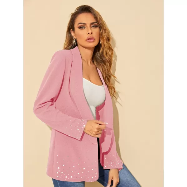 WDIRARA Women's Elegant Long Sleeve Blazer Open Front Rhinestone Suit Jackets