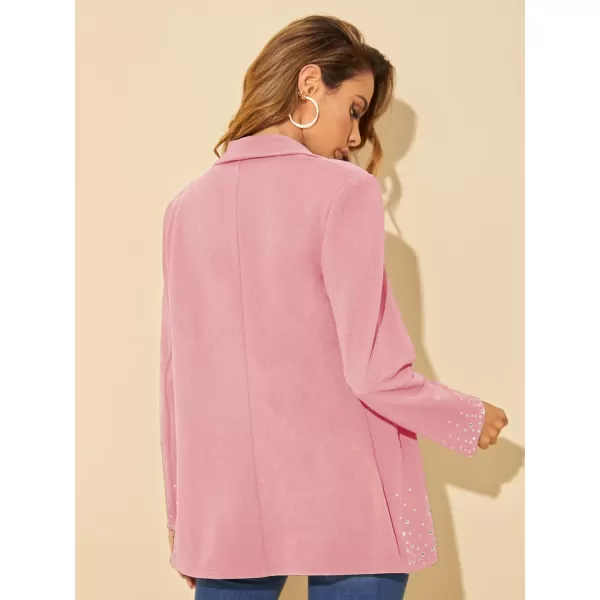 WDIRARA Women's Elegant Long Sleeve Blazer Open Front Rhinestone Suit Jackets