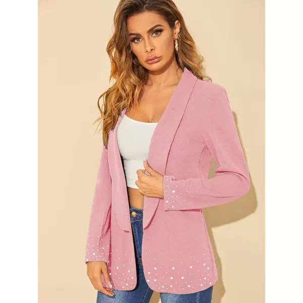 WDIRARA Women's Elegant Long Sleeve Blazer Open Front Rhinestone Suit Jackets