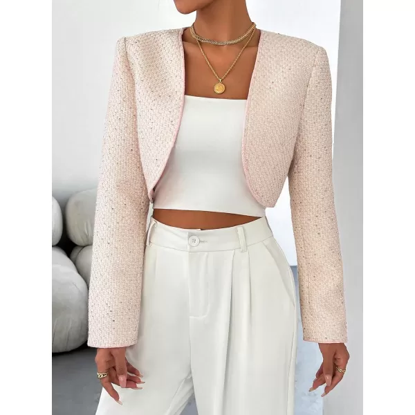 WDIRARA Women's Elegant Open Front Long Sleeve Jacket Crop Contrast Sequin Outwear