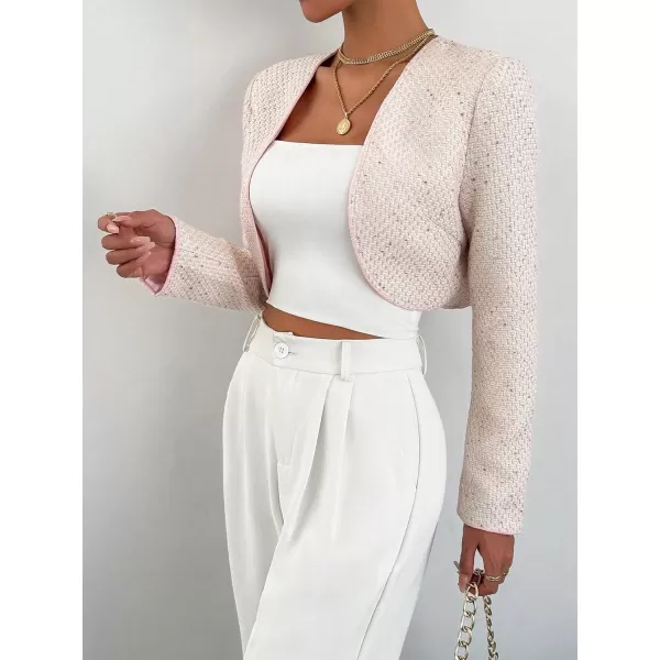 WDIRARA Women's Elegant Open Front Long Sleeve Jacket Crop Contrast Sequin Outwear