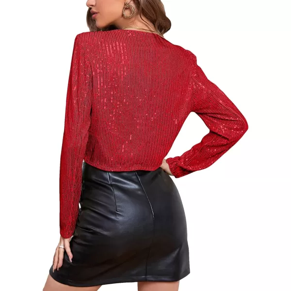 WDIRARA Women's Elegant Open Front Long Sleeve Jacket Crop Contrast Sequin Outwear