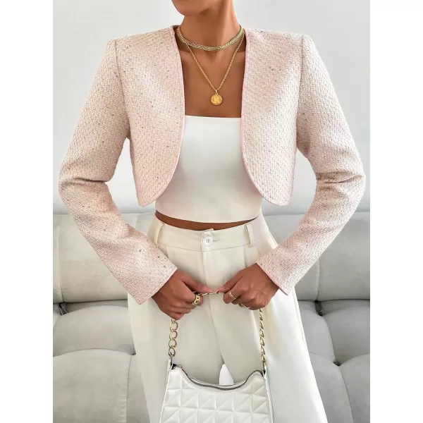 WDIRARA Women's Elegant Open Front Long Sleeve Jacket Crop Contrast Sequin Outwear