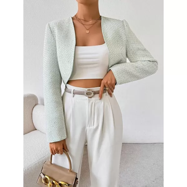 WDIRARA Women's Elegant Open Front Long Sleeve Jacket Crop Contrast Sequin Outwear
