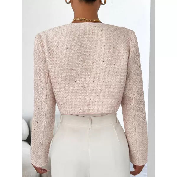 WDIRARA Women's Elegant Open Front Long Sleeve Jacket Crop Contrast Sequin Outwear