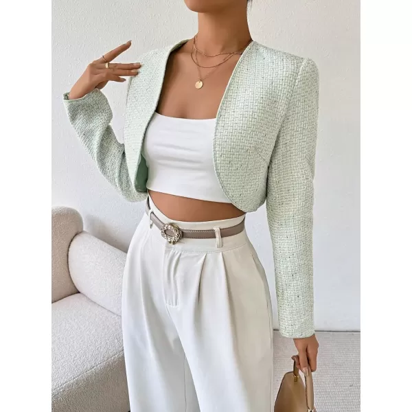 WDIRARA Women's Elegant Open Front Long Sleeve Jacket Crop Contrast Sequin Outwear